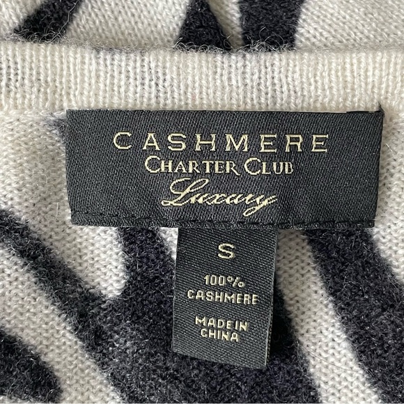 Charter Club Luxury Cashmere Black Zebra Print Crewneck Sweater 47179 - Picture 9 of 14